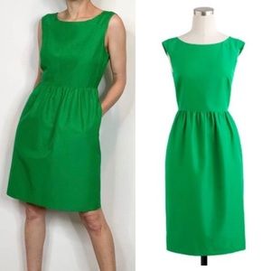 J. Crew Silk-Cotton Lucille Kelly Green  Dress Size 10 Sleeveless With Pockets